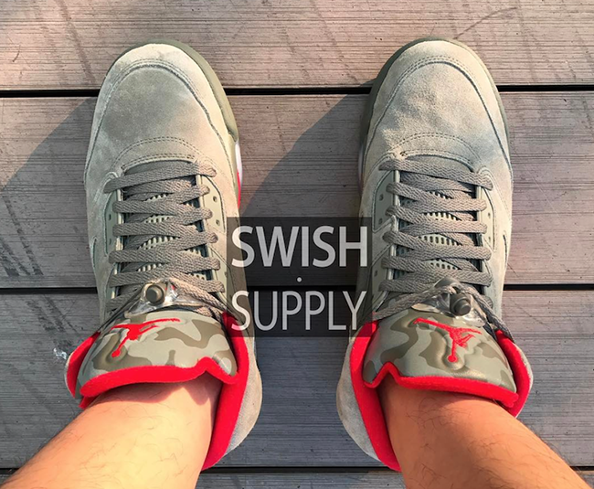 Air Jordan 5 Camo Suede On Feet