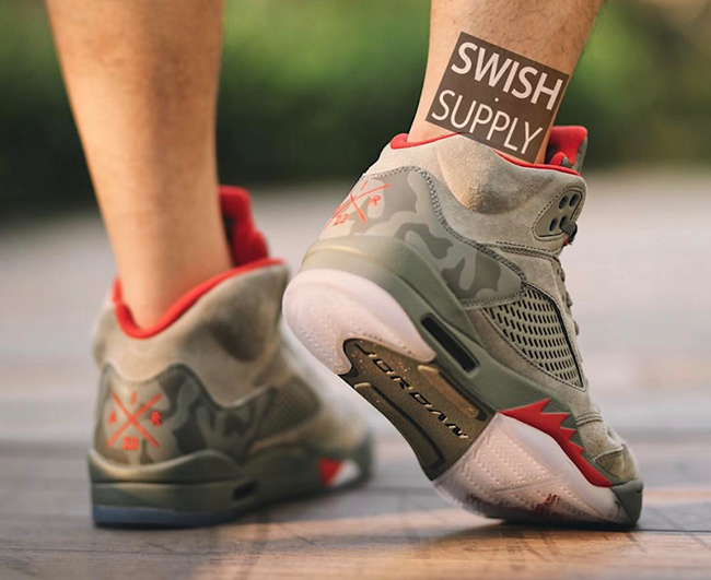 Air Jordan 5 Camo Suede On Feet