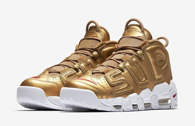 Supreme Nike Air More Uptempo Gold White