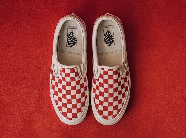 red slip on vans checkerboard