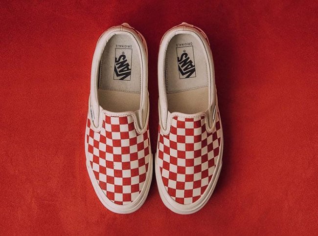 checkerboard vans red and white