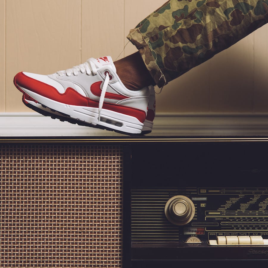 Nike Air Max 1 OG Anniversary White Red On Feet