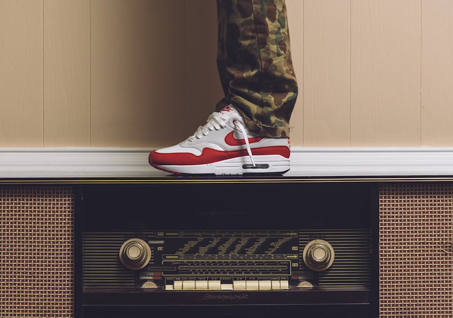 Nike Air Max 1 OG Anniversary White Red On Feet