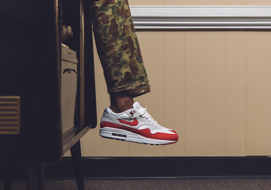 Nike Air Max 1 OG Anniversary White Red On Feet