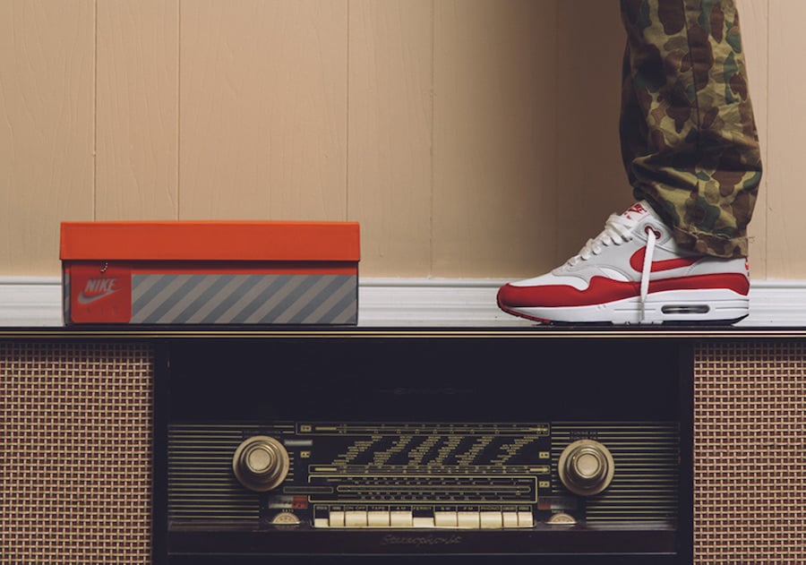 Nike Air Max 1 OG Anniversary White Red On Feet