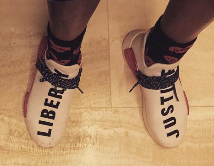 Pharrell Wearing the adidas NMD Hu ‘Liberty and Justice’
