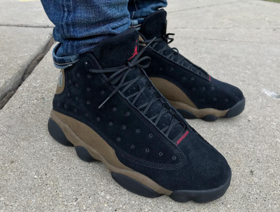 jordan 13 olive on feet
