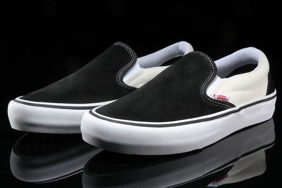 vans slip on white black