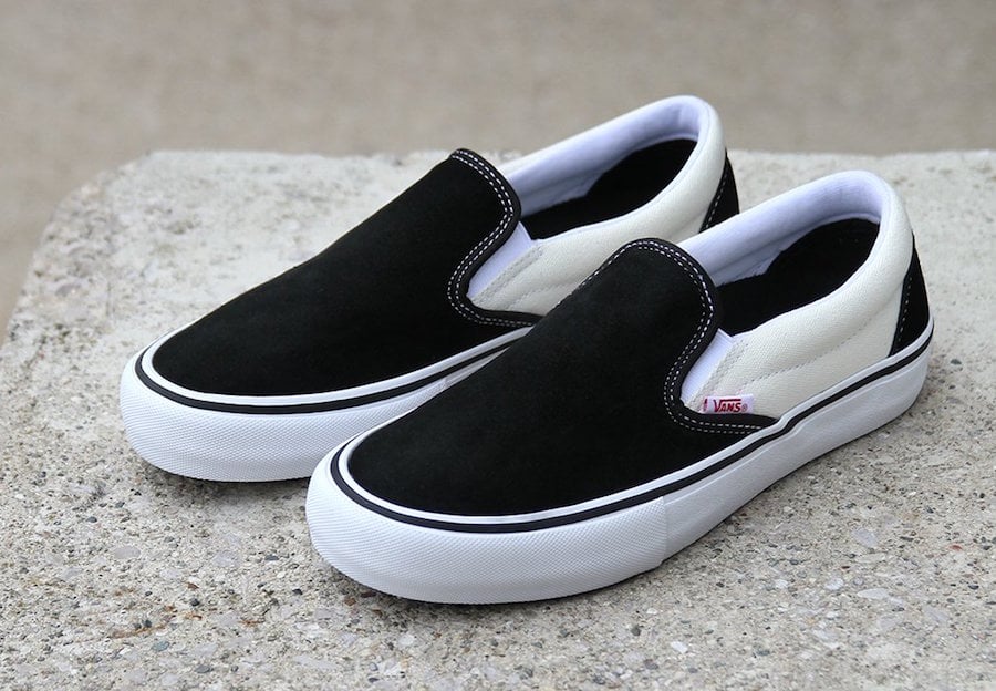 vans slip on white and black