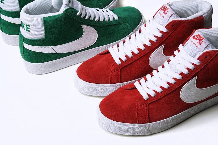 Nike SB Blazer Mid in ‘Pine Green’ and ‘University Red’