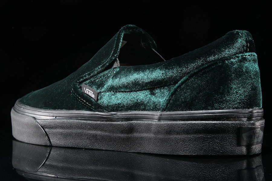 vans green velvet slip ons