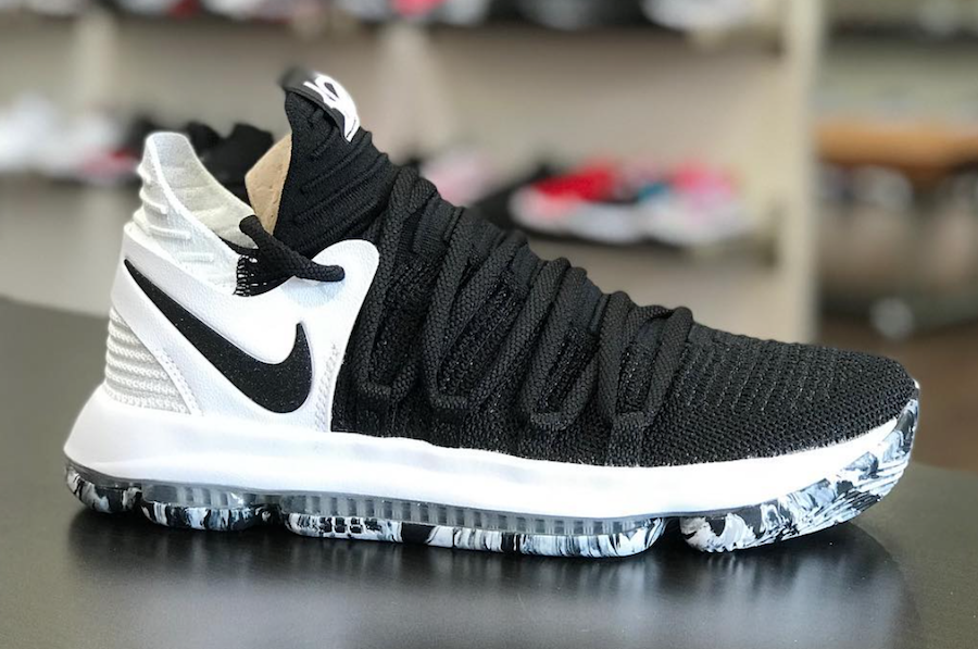 Nike KD 10 in Black and White with Marbled Outsoles