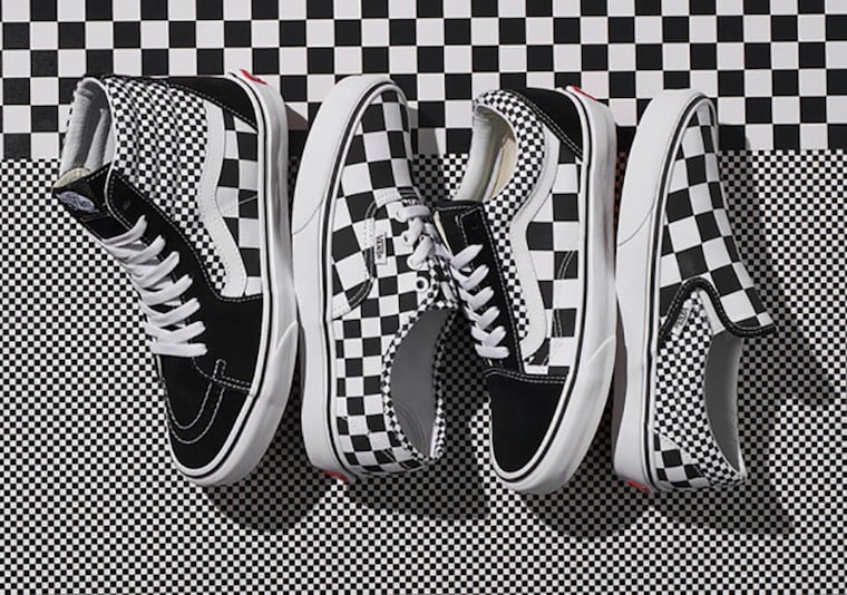 black and white mix check vans