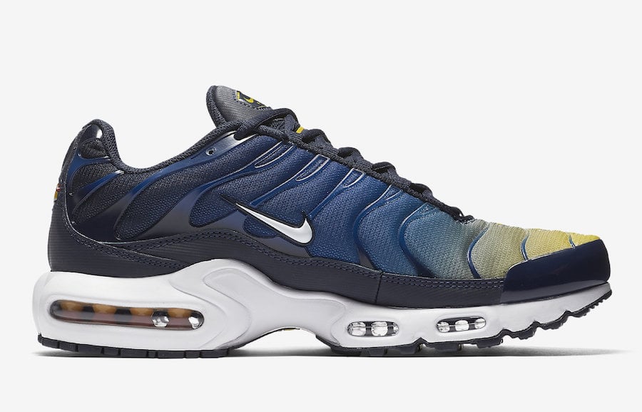 blue and yellow nike air max plus