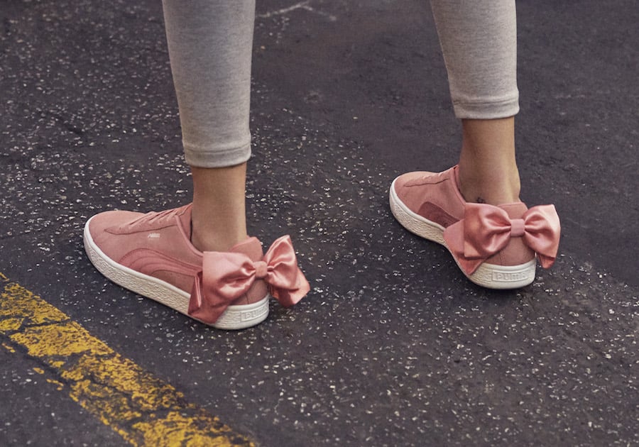pink puma shoes with bow