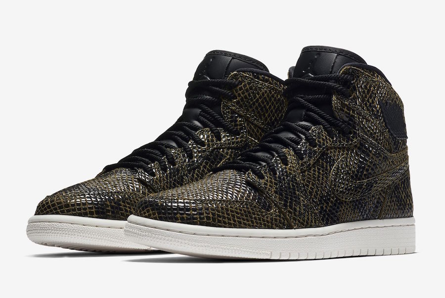 Air Jordan 1 High Premium Snakeskin Olive Canvas AH7389-302