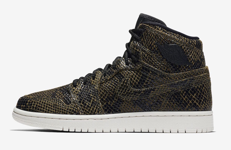 Air Jordan 1 High Premium Snakeskin Olive Canvas AH7389-302