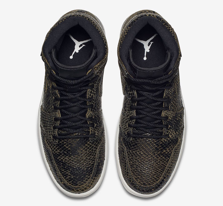 Air Jordan 1 High Premium Snakeskin Olive Canvas AH7389-302