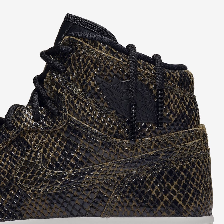 Air Jordan 1 High Premium Snakeskin Olive Canvas AH7389-302