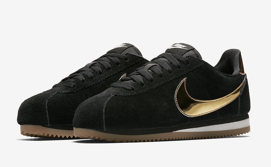 nike cortez black with gold swoosh