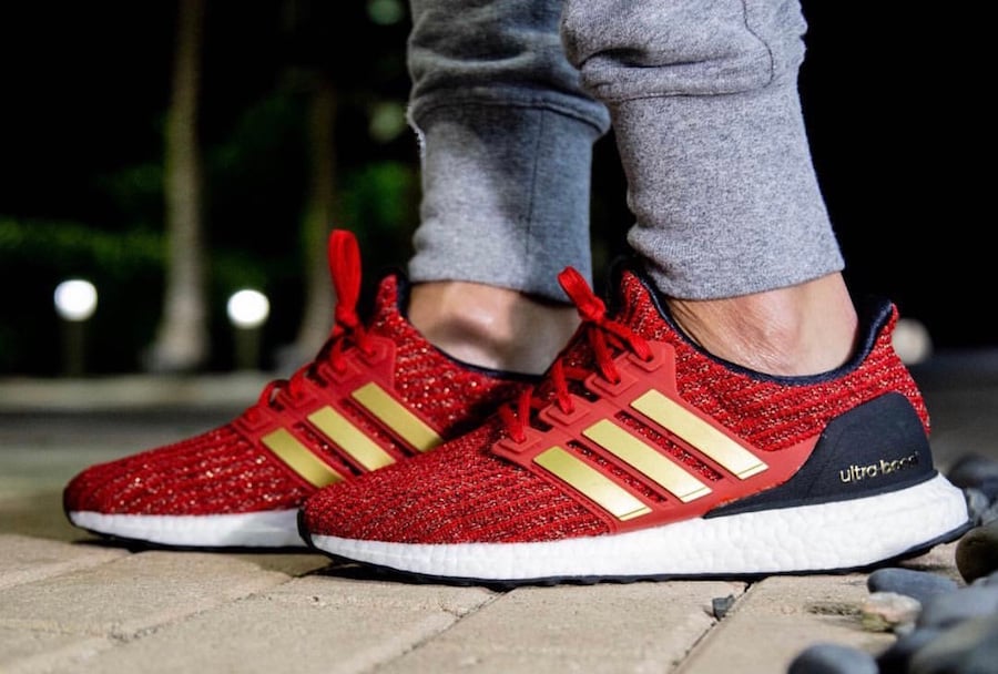 adidas pure boost red on feet