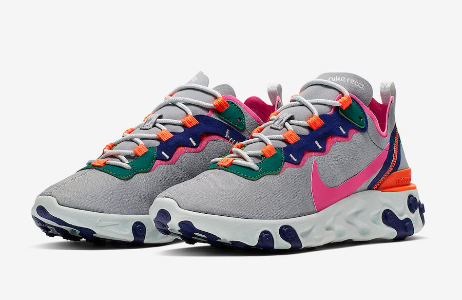 Nike React Element 55 Wolf Grey Laser Fuchsia Hyper Crimson BQ2728-006 Release Date