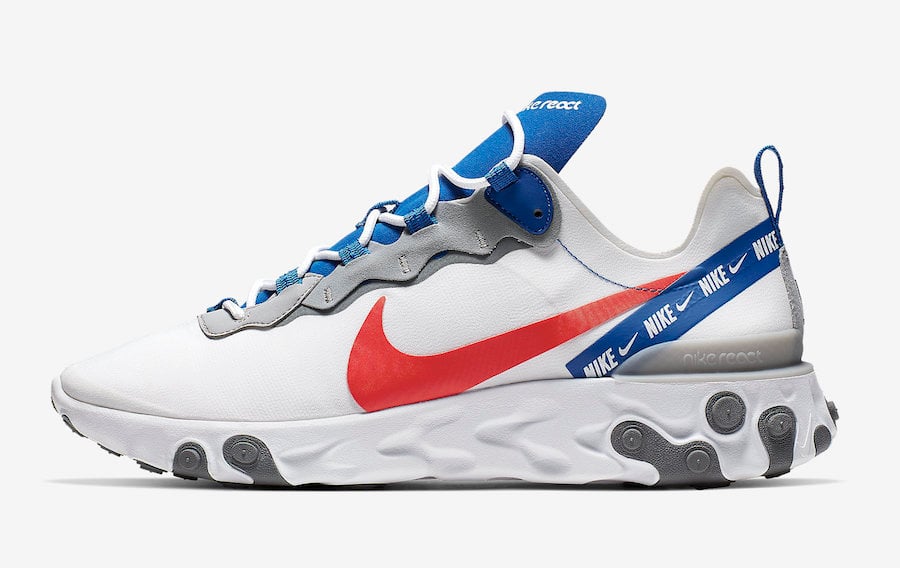 Nike React Element 55 White Game Royal Habanero Red CD7340-100 Release Date