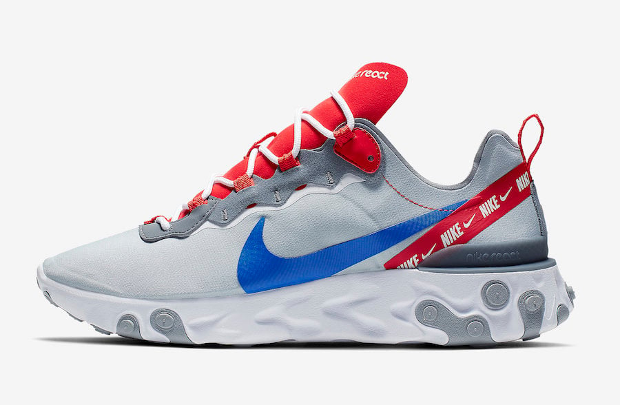 Nike React Element 55 Wolf Grey Habanero Red Game Royal CD7340-001 Release Date