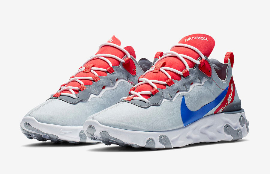 Nike React Element 55 Wolf Grey Habanero Red Game Royal CD7340-001 Release Date