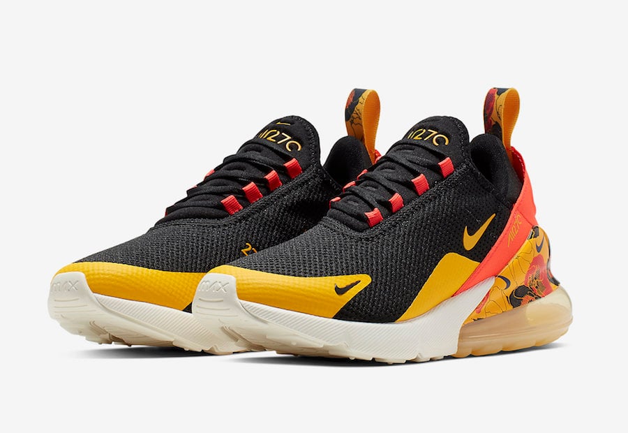 Nike Air Max 270 in Black and University Gold with Floral