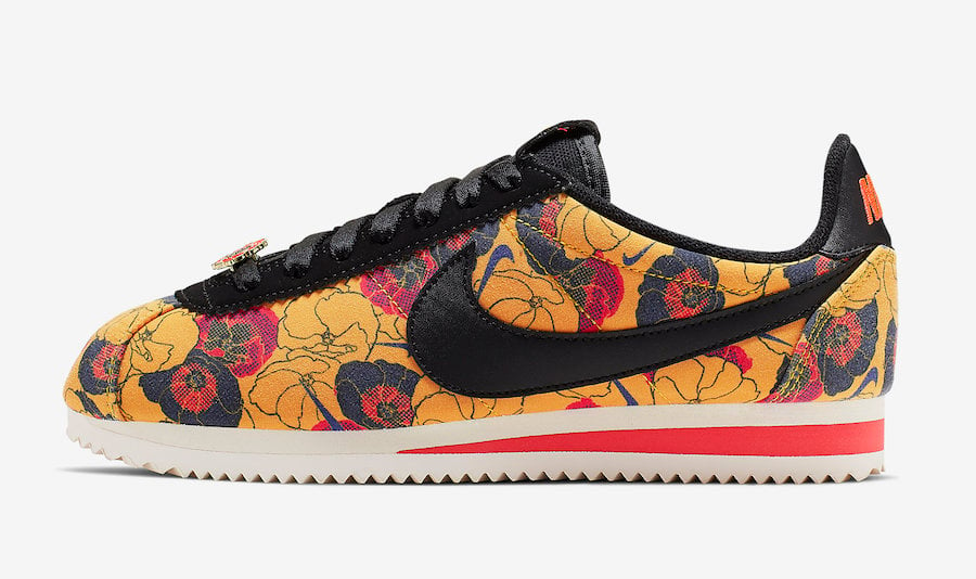 nike cortez black with flowers