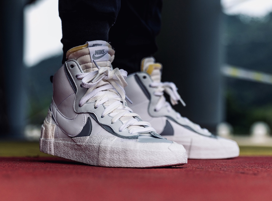 nike blazer high sacai white grey