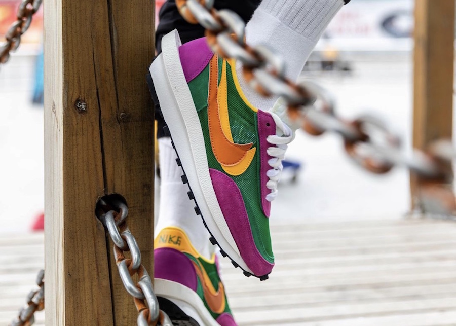 Sacai Nike LDWaffle Pine Green Clay Orange Del Sol BV0073-301 On Feet Release Date