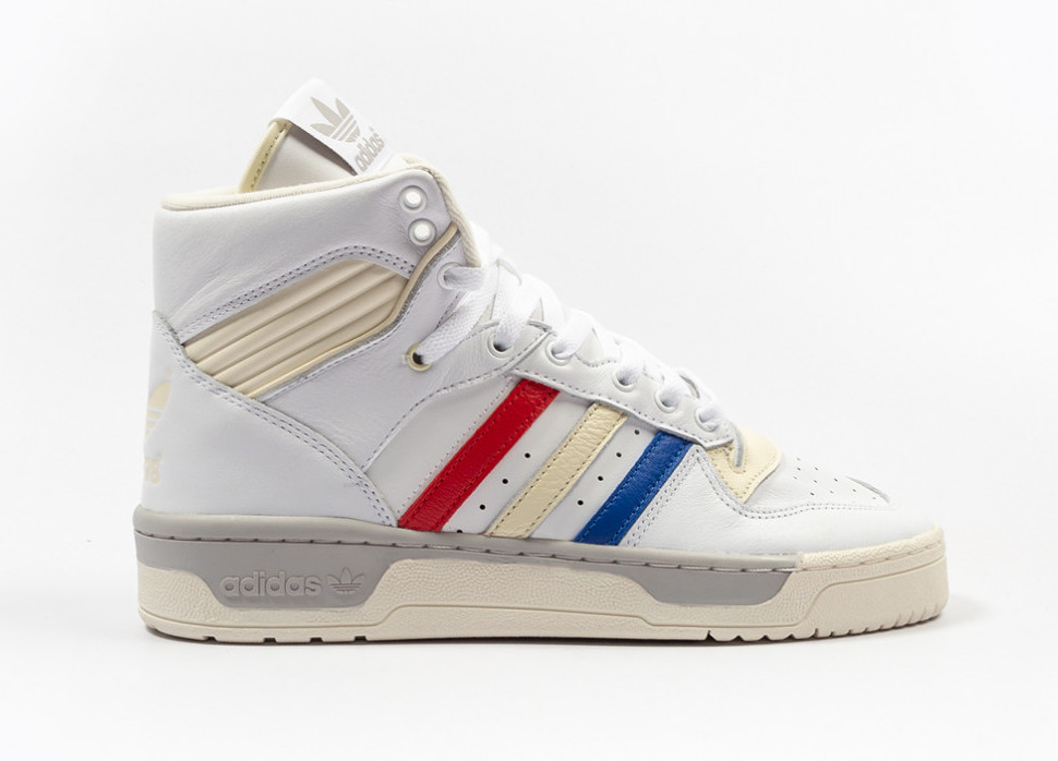 This adidas Rivalry Hi Features Tricolor Three Stripes Branding