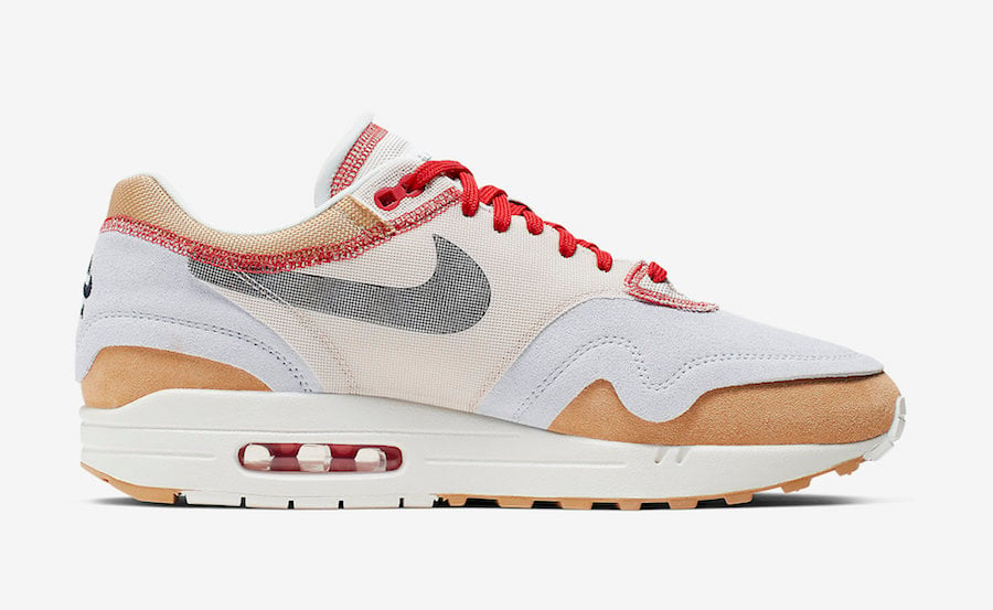 Nike Air Max 1 Inside Out Club Gold Black Pure Platinum Desert Sand Sail University Red 858876-713 Release Details