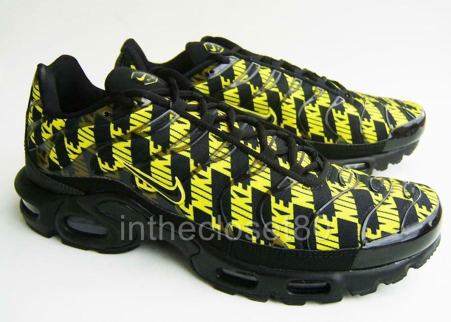 Nike Air Max Plus in Black and Optic Yellow with Printed Branding