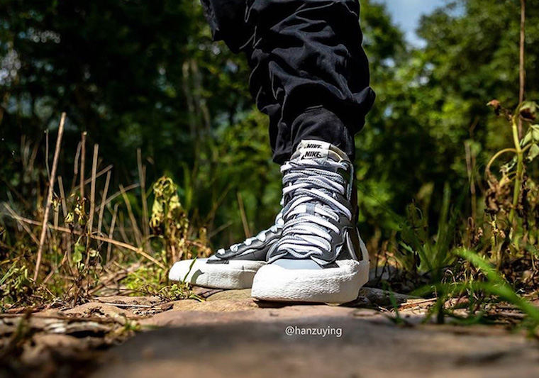 Sacai Nike Blazer Mid Black Grey White BV0062-002 On Feet Release Date