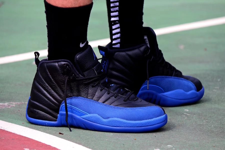 jordan 12 black and blue on feet