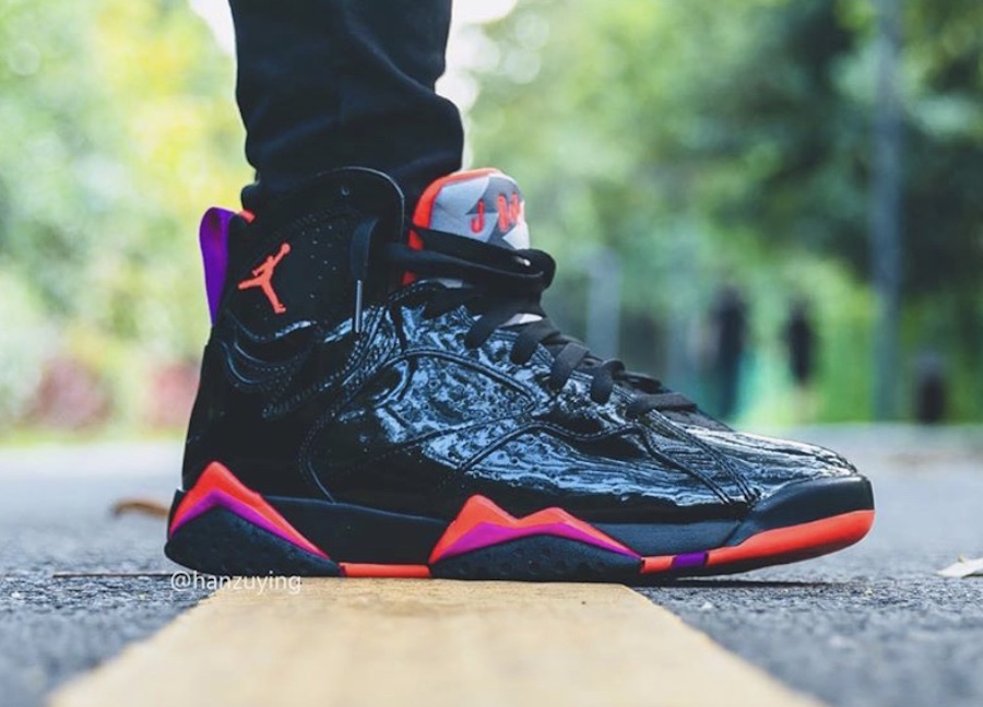 Air Jordan 7 Black Patent Leather 313358-006 On Feet