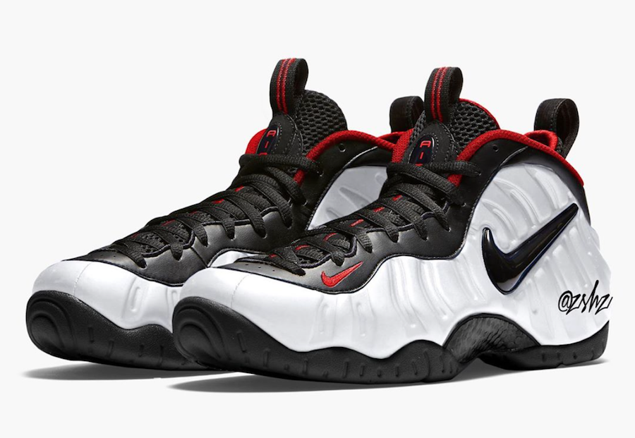 nike air foamposite pro white black university red on feet