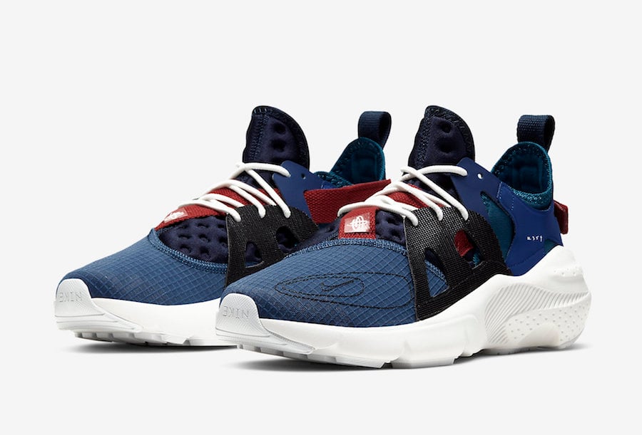 navy blue and red huaraches