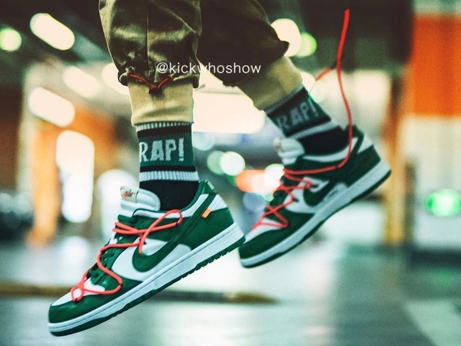 Off-White Nike Dunk Low Pine Green CT0856-100 On Feet Release Date