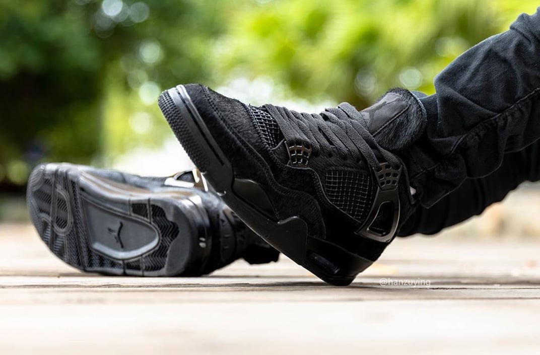 Air Jordan 4 Black Pony Hair CK2925-001 On Feet