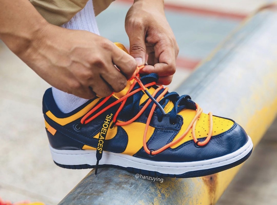 Off-White Nike Dunk Low University Gold Navy CT0856-700 Release Info