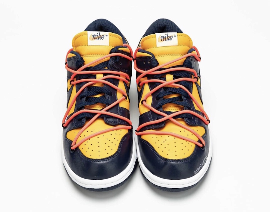 Off-White Nike Dunk Low University Gold Navy CT0856-700 Release Info