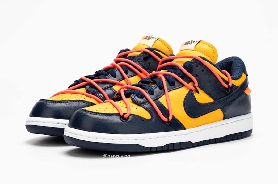 Off-White Nike Dunk Low University Gold Navy CT0856-700 Release Info