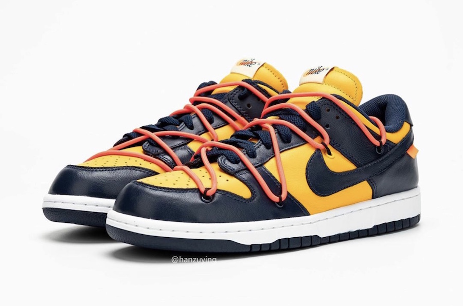 Off-White Nike Dunk Low University Gold Navy CT0856-700 Release Info