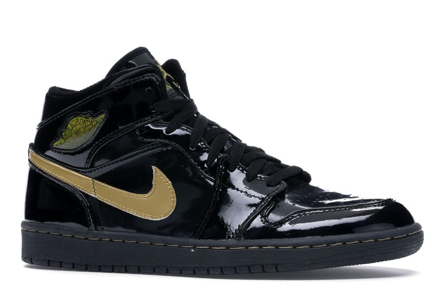 black and gold patent leather jordan 1