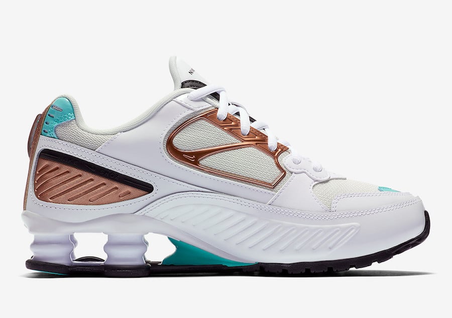 Nike Shox Enigma White Rose Gold Aurora Green BQ9001-100 Release Date Info