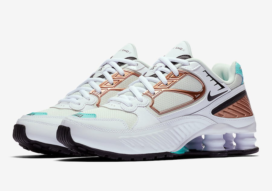 Nike Shox Enigma White Rose Gold Aurora Green BQ9001-100 Release Date Info